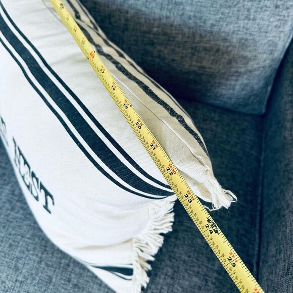 Bless This Nest Farmhouse Boho Modern Fringe Stripe Throw Pillow - Picture 2 of 3